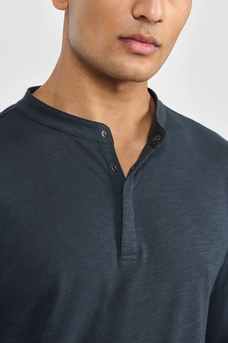 Buy_Perona_Blue Polyester, Cotton Hendrick Long Sleeve T-shirt _Online_at_Aza_Fashions