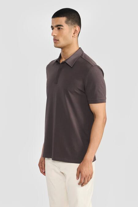 Perona_Brown Cotton Designer Polo T-shirt_Online_at_Aza_Fashions