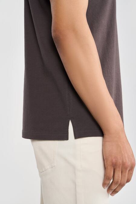 Buy_Perona_Brown Cotton Designer Polo T-shirt_Online_at_Aza_Fashions