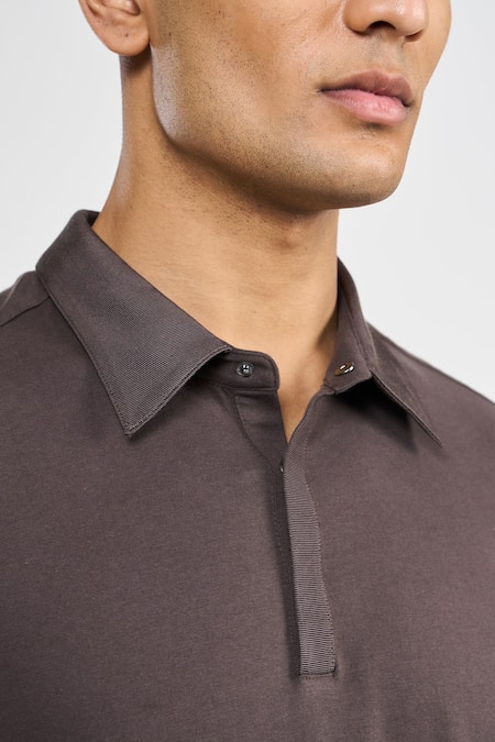 Perona_Brown Cotton Designer Polo T-shirt_at_Aza_Fashions