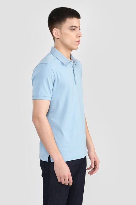 Perona_Blue Cotton Designer T-shirt _Online_at_Aza_Fashions