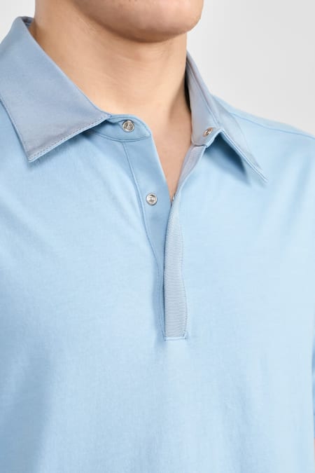 Shop_Perona_Blue Cotton Designer T-shirt _Online_at_Aza_Fashions