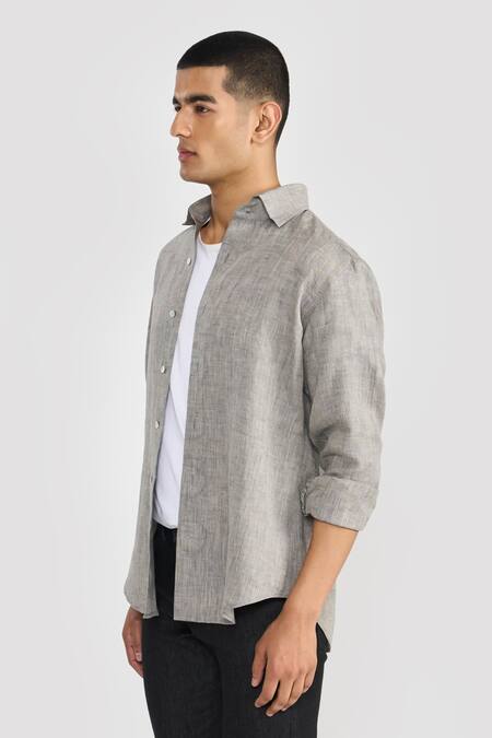 Perona Gray Linen Casual Shirt Online at Aza Fashions Perona_Gray Linen Casual Shirt _Online_at_Aza_Fashions