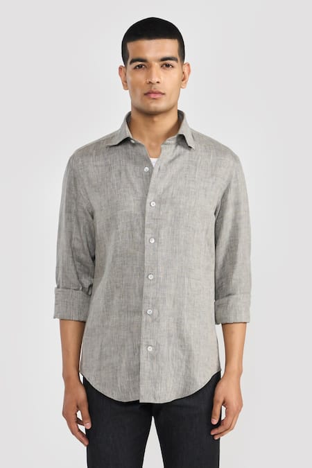 Buy Perona Gray Linen Casual Shirt Online at Aza Fashions Buy_Perona_Gray Linen Casual Shirt _Online_at_Aza_Fashions