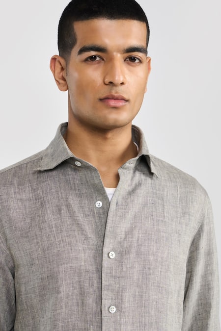 Shop Perona Gray Linen Casual Shirt Online at Aza Fashions Shop_Perona_Gray Linen Casual Shirt _Online_at_Aza_Fashions