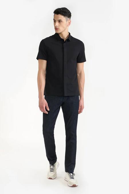 Perona Black Cotton Cyrus Casual Shirt Online at Aza Fashions Perona_Black Cotton Cyrus Casual Shirt _Online_at_Aza_Fashions