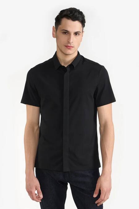 Perona Black Cotton Cyrus Casual Shirt at Aza Fashions Perona_Black Cotton Cyrus Casual Shirt _at_Aza_Fashions