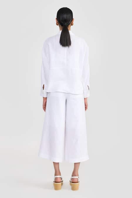 Shop Perona White Cotton Collared Designer Shirt at Aza Fashions Shop_Perona_White Cotton Collared Designer Shirt _at_Aza_Fashions