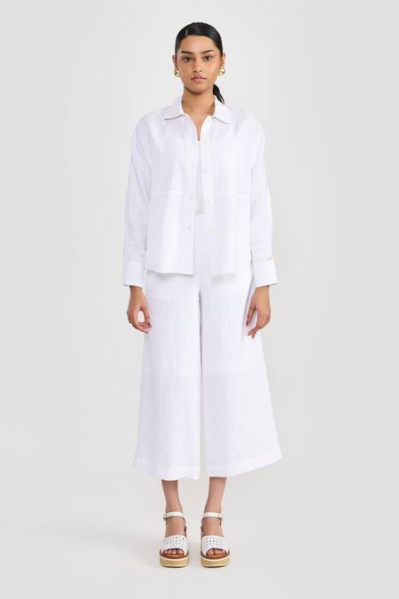 Perona White Cotton Collared Designer Shirt Online at Aza Fashions Perona_White Cotton Collared Designer Shirt _Online_at_Aza_Fashions