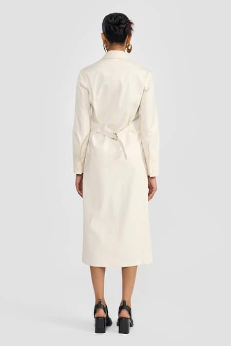 Shop Perona Off White Tencel, Cotton Collared Midi Dress at Aza Fashions Shop_Perona_Off White Tencel, Cotton Collared Midi Dress _at_Aza_Fashions