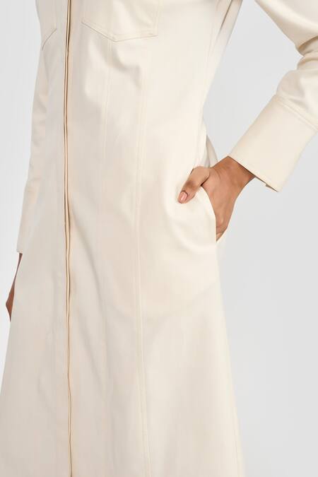 Buy Perona Off White Tencel, Cotton Collared Midi Dress Online at Aza Fashions Buy_Perona_Off White Tencel, Cotton Collared Midi Dress _Online_at_Aza_Fashions