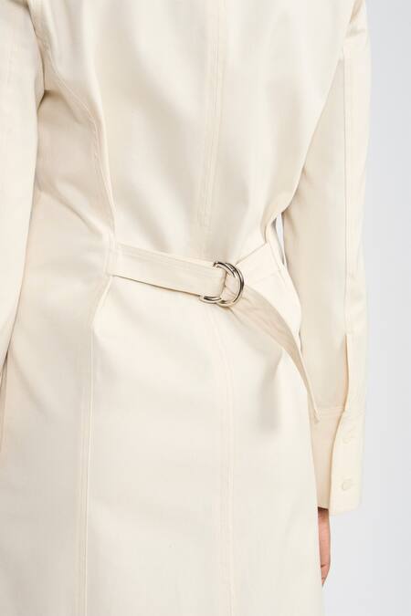 Shop Perona Off White Tencel, Cotton Collared Midi Dress Online at Aza Fashions Shop_Perona_Off White Tencel, Cotton Collared Midi Dress _Online_at_Aza_Fashions