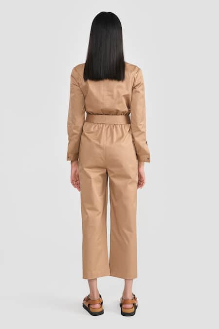 Perona Beige Designer Jumpsuit with Belt 