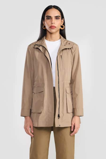 Shop Perona Beige Polyester Designer Jacket at Aza Fashions Shop_Perona_Beige Polyester Designer Jacket _at_Aza_Fashions