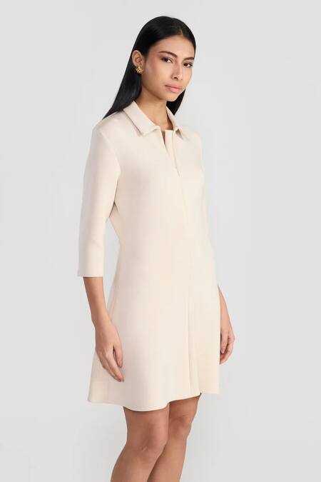 Buy Perona Ivory Rayon, Nylon, Spandex Collared Scuba Short Dress Online at Aza Fashions Buy_Perona_Ivory Rayon, Nylon, Spandex Collared Scuba Short Dress _Online_at_Aza_Fashions