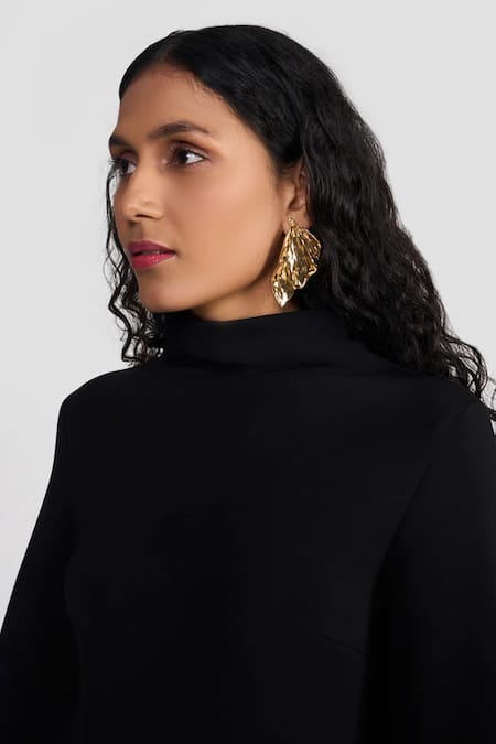 Buy Perona Black Rayon, Nylon, Spandex High Neck Bell Sleeve Dress Online at Aza Fashions Buy_Perona_Black Rayon, Nylon, Spandex High Neck Bell Sleeve Dress _Online_at_Aza_Fashions