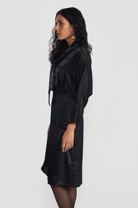 Perona Black Polyester Satin Midi Dress Online at Aza Fashions Perona_Black Polyester Satin Midi Dress _Online_at_Aza_Fashions