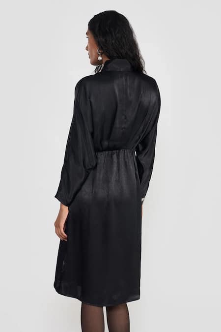 Shop Perona Black Polyester Satin Midi Dress at Aza Fashions Shop_Perona_Black Polyester Satin Midi Dress _at_Aza_Fashions