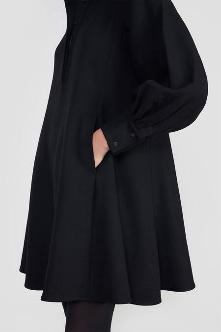 Perona Black Viscose, Polyester, Cotton, Twill Collared Emo Short Dress Online at Aza Fashions Perona_Black Viscose, Polyester, Cotton, Twill Collared Emo Short Dress _Online_at_Aza_Fashions