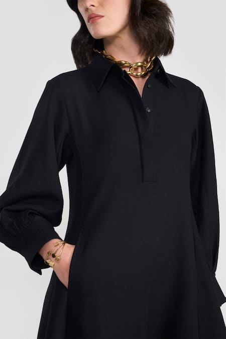 Buy Perona Black Viscose, Polyester, Cotton, Twill Collared Emo Short Dress Online at Aza Fashions Buy_Perona_Black Viscose, Polyester, Cotton, Twill Collared Emo Short Dress _Online_at_Aza_Fashions