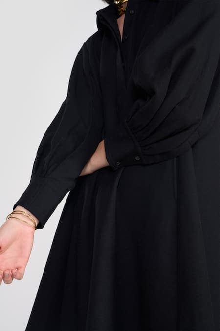 Shop Perona Black Viscose, Polyester, Cotton, Twill Collared Emo Short Dress Online at Aza Fashions Shop_Perona_Black Viscose, Polyester, Cotton, Twill Collared Emo Short Dress _Online_at_Aza_Fashions