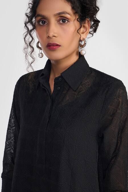 Buy Perona Black Polyester Collared Textured Designer Dress Online at Aza Fashions Buy_Perona_Black Polyester Collared Textured Designer Dress _Online_at_Aza_Fashions