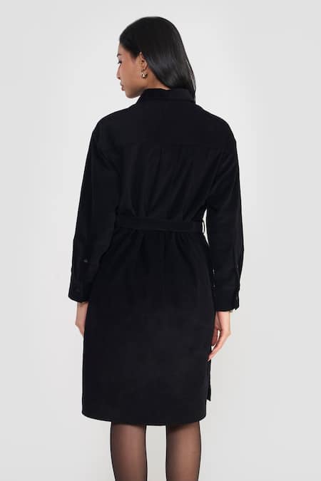 Shop Perona Black Cotton Collared Midi Dress at Aza Fashions Shop_Perona_Black Cotton Collared Midi Dress _at_Aza_Fashions