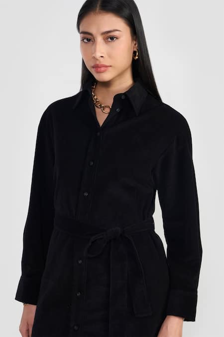 Shop Perona Black Cotton Collared Midi Dress Online at Aza Fashions Shop_Perona_Black Cotton Collared Midi Dress _Online_at_Aza_Fashions