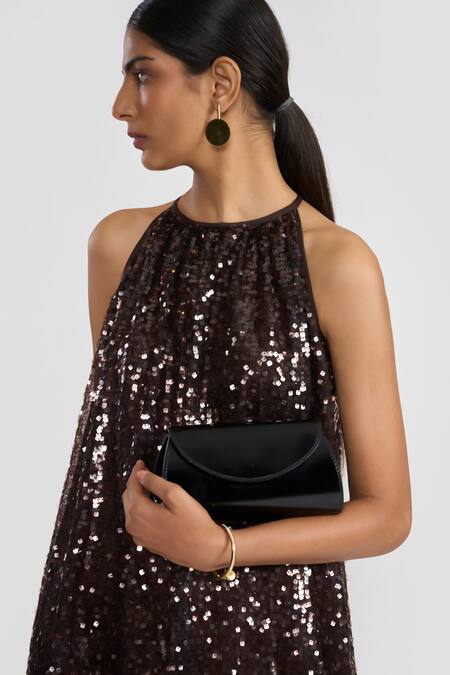 Buy Perona Brown Polyester Sequins Halter Neck Dress Online at Aza Fashions Buy_Perona_Brown Polyester Sequins Halter Neck Dress _Online_at_Aza_Fashions