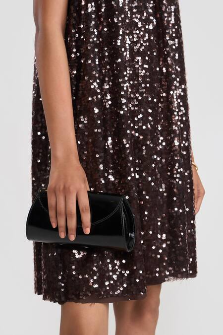 Perona Brown Polyester Sequins Halter Neck Dress at Aza Fashions Perona_Brown Polyester Sequins Halter Neck Dress _at_Aza_Fashions