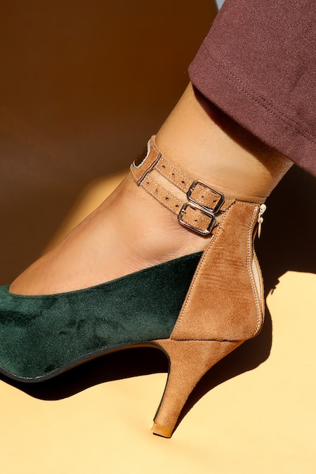 Buy Shradha Hedau Footwear Couture Olive Green Suede Velvet Heels Online at Aza Fashions Buy_Shradha Hedau Footwear Couture_Olive Green Suede Velvet Heels _Online_at_Aza_Fashions