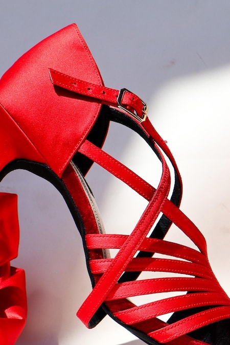 Shradha Hedau Footwear Couture_Red Strappy Satin Heels _Online_at_Aza_Fashions