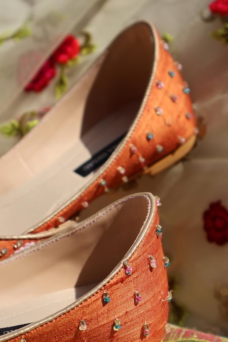Shradha Hedau Footwear Couture Embroidered Orange Juttis 