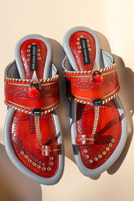 Buy_Shradha Hedau Footwear Couture_Red Designer Riaan Flats _Online_at_Aza_Fashions
