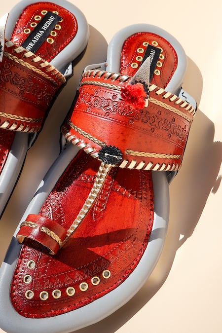 Shop_Shradha Hedau Footwear Couture_Red Designer Riaan Flats _Online_at_Aza_Fashions