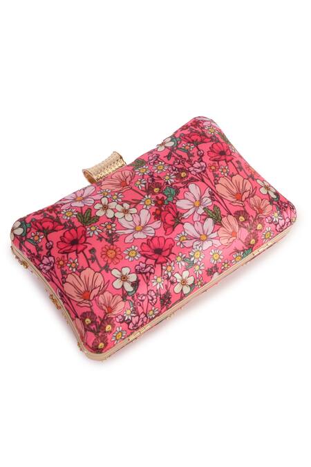 Nazaakat By Samara Singh_Pink Embroidery, Beads Floral Clutch With Sling _Online_at_Aza_Fashions