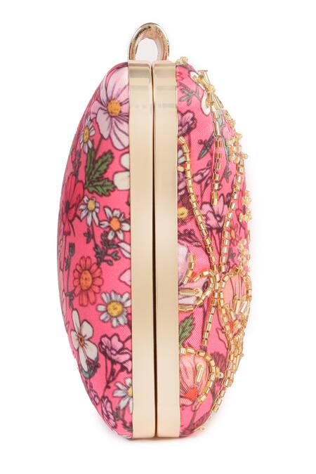 Shop_Nazaakat By Samara Singh_Pink Embroidery, Beads Floral Clutch With Sling _Online_at_Aza_Fashions