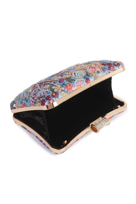 Nazaakat By Samara Singh_Multi Color Embroidery, Beads Floral Clutch Bag _Online_at_Aza_Fashions