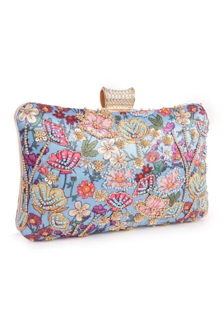Buy_Nazaakat By Samara Singh_Multi Color Embroidery, Beads Floral Clutch Bag _Online_at_Aza_Fashions