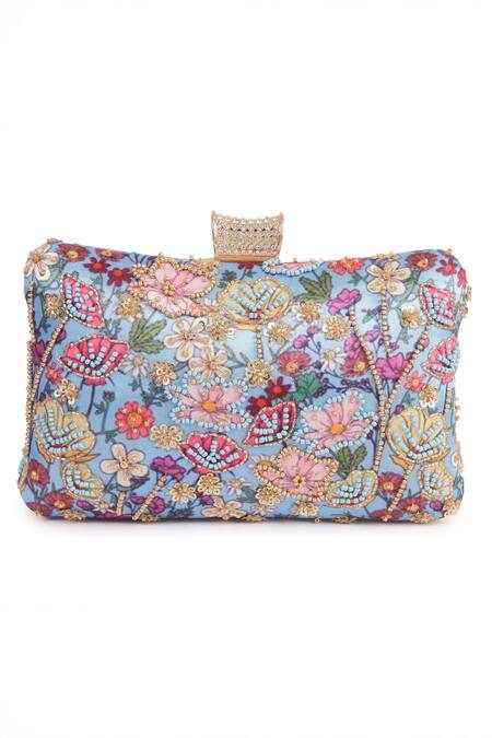 Shop_Nazaakat By Samara Singh_Multi Color Embroidery, Beads Floral Clutch Bag _Online_at_Aza_Fashions