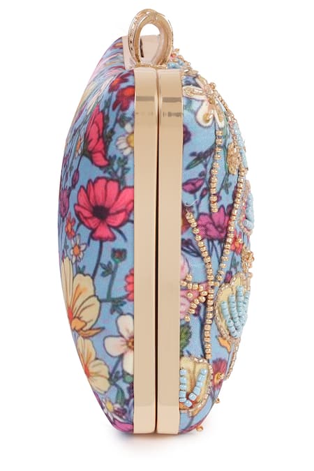 Buy_Nazaakat By Samara Singh_Multi Color Embroidery, Beads Floral Clutch Bag 