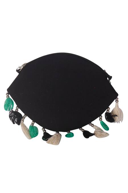 Shop_Nazaakat By Samara Singh_Black Beads, Tassels Embroidered Eye Motif Handbag _Online_at_Aza_Fashions