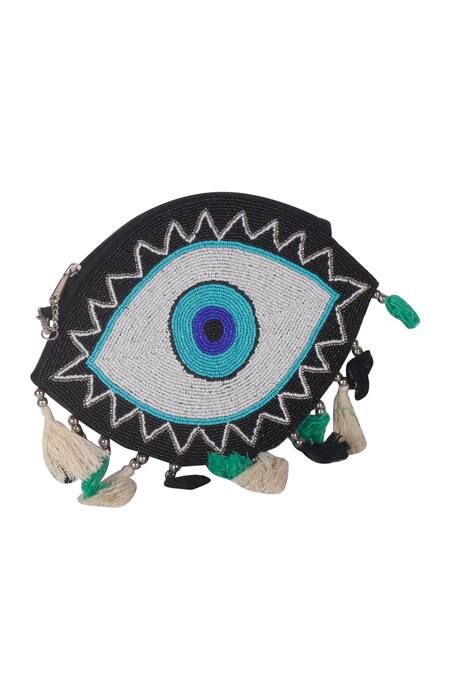 Buy_Nazaakat By Samara Singh_Black Beads, Tassels Embroidered Eye Motif Handbag 