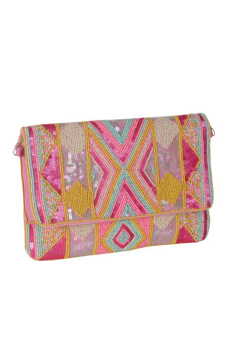 Shop_Nazaakat By Samara Singh_Pink Beads, Sequins Beaded Sling Handbag _Online_at_Aza_Fashions