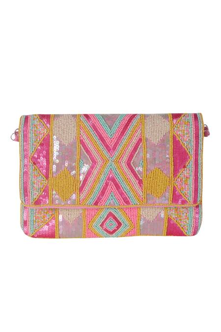 Nazaakat By Samara Singh_Pink Beads, Sequins Beaded Sling Handbag _at_Aza_Fashions