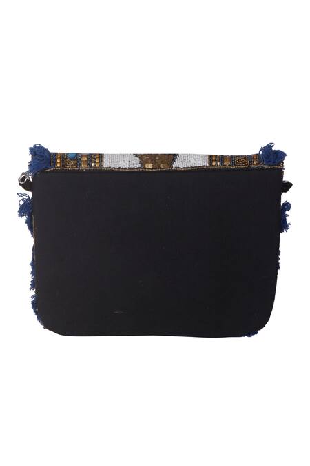 Buy_Nazaakat By Samara Singh_Blue Embroidery, Fringe Designer Embellished Handbag With Sling _Online_at_Aza_Fashions