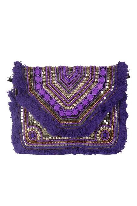 Buy_Nazaakat By Samara Singh_Purple Sequins, Beads Designer Embroidered Handbag _Online_at_Aza_Fashions