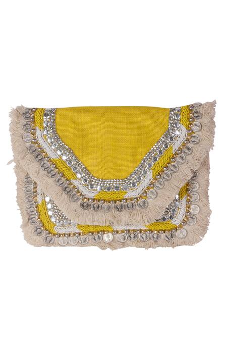 Nazaakat By Samara Singh_Yellow Sequins, Beads Embellished Silk Handbag _at_Aza_Fashions