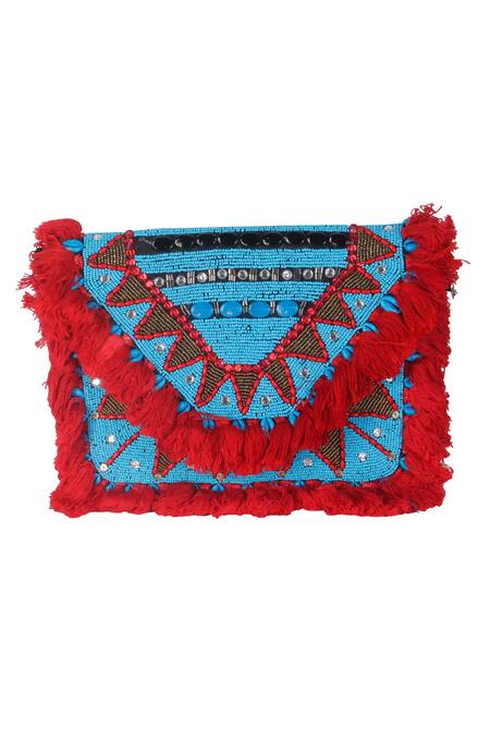 Nazaakat By Samara Singh_Multi Color Tassels, Beads Designer Handbag With Sling_at_Aza_Fashions