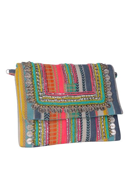 Shop_Nazaakat By Samara Singh_Multi Color Sequins, Embroidery Designer Handbag _Online_at_Aza_Fashions